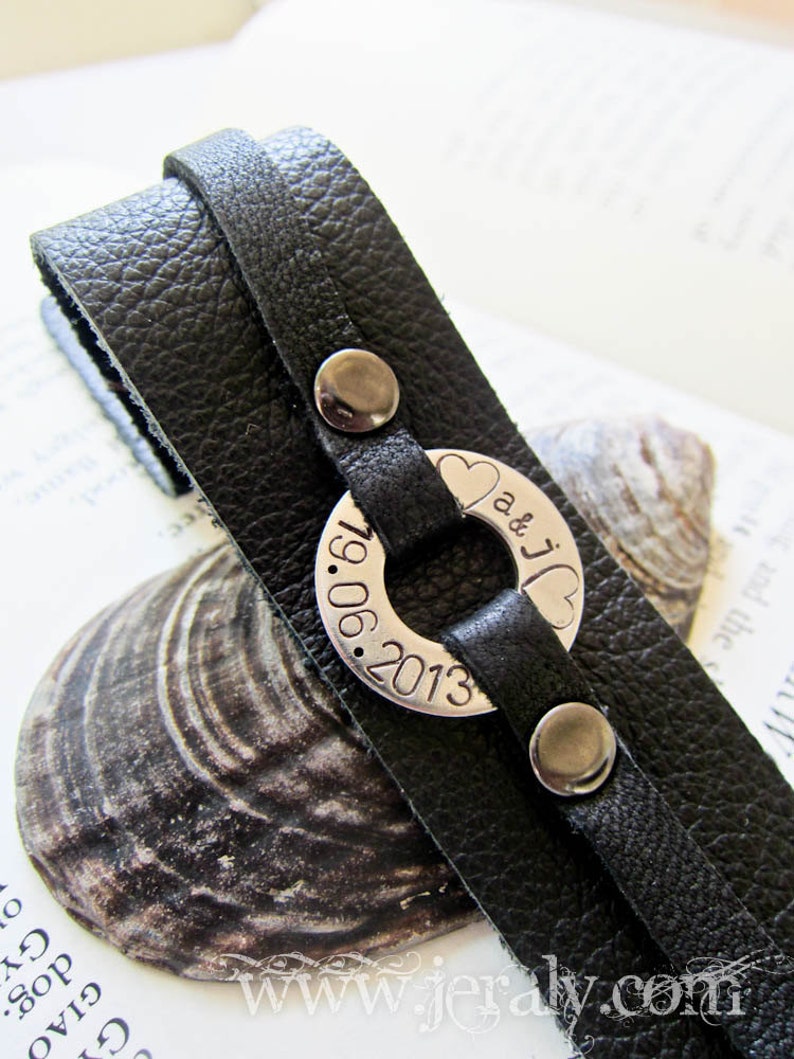Men's Leather Cuff With Personalized Stamped Washer Etsy