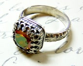 Ana Ring - Vintage Sterling Silver Floral Band Swarovski Crystal Ring with Tiara Crown like bezel