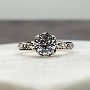 Georgiana Ring Vintage Engagement Sterling Silver CZ Floral Band Ring with Tiara Crown like bezel Wedding image 1