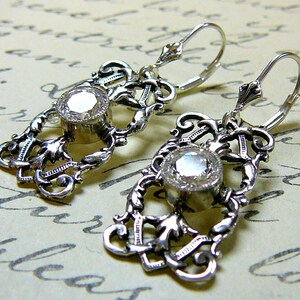 Sterling silver Filigree Earrings with Milgrain Bezel and CZ image 2