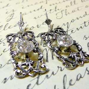 Sterling silver Filigree Earrings with Milgrain Bezel and CZ image 4
