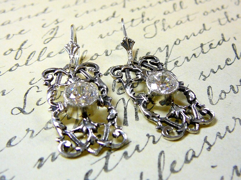 Sterling silver Filigree Earrings with Milgrain Bezel and CZ image 4