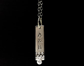 Unique Sterling silver Initial Necklace with patterned chain and Tiara Crown detail set with gemstone CZ