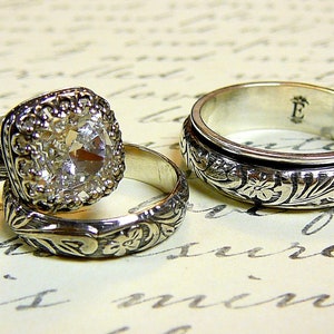 Anastasia Ring Set - Vintage Sterling Silver  Crystal Husband & Wife Wedding Set