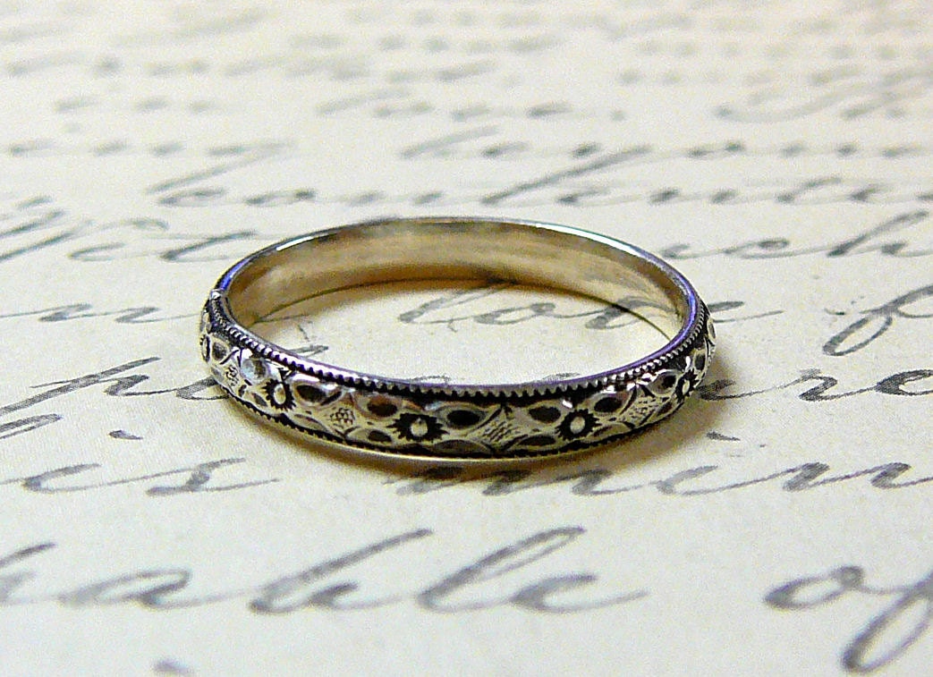 Vintage Inspired Sterling Silver Thin Floral Ring - Matching Georgian…