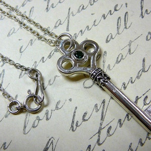 Sterling Silver Skeleton Key Pendant with Birthstone Gemstone Accent of your choice with Chain image 3