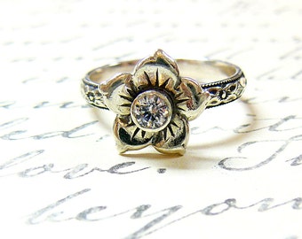 Clara Ring - Sterling Silver Vintage Delicate Flower CZ Ring