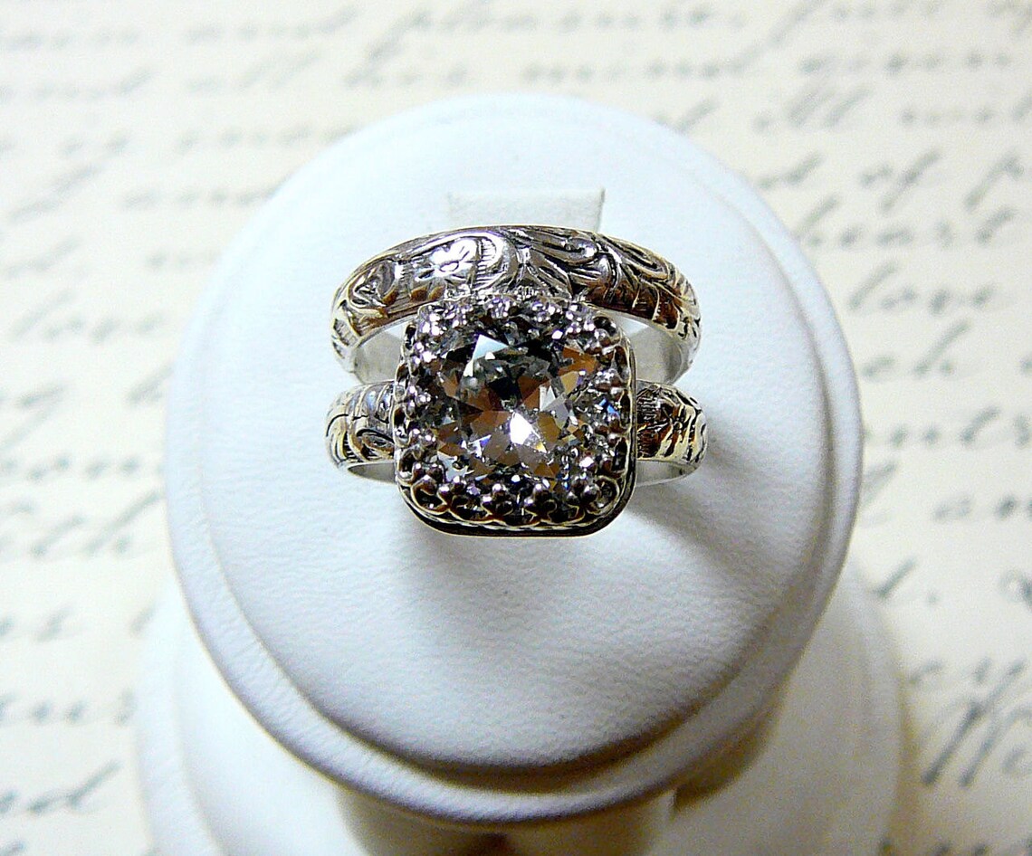 Anastasia Ring Duo Vintage Engagement Sterling Silver Etsy