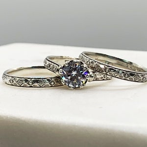 Georgiana Ring Vintage Engagement Sterling Silver CZ Floral Band Ring with Tiara Crown like bezel Wedding image 6