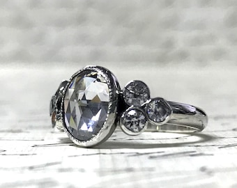 Adele Ring - Vintage Inspired Sterling Silver ring set with oval Rose cut CZ and Cubic Zirconia