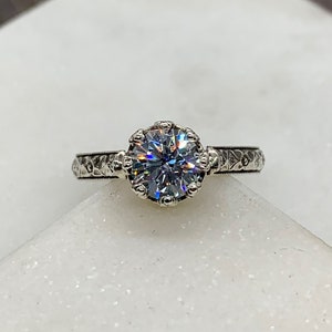 Georgiana Ring Vintage Engagement Sterling Silver CZ Floral Band Ring with Tiara Crown like bezel Wedding image 2