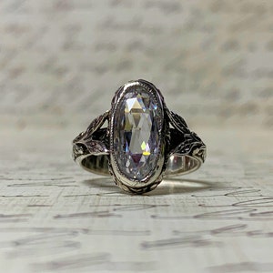 Liliana Oval Ring - Beautiful Gothic Vintage Sterling Silver Floral Band Ring with Elongated Double Rose cut premium CZ