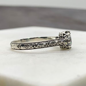 Georgiana Ring Vintage Engagement Sterling Silver CZ Floral Band Ring with Tiara Crown like bezel Wedding image 4