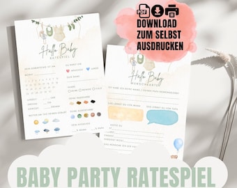 Babyparty Spiel Ausfüllkarten, Ratespiel Wünsche-Karten Baby Party zum Ausdrucken als digitaler Download Baby Shower Tippkarten [DEUTSCH]