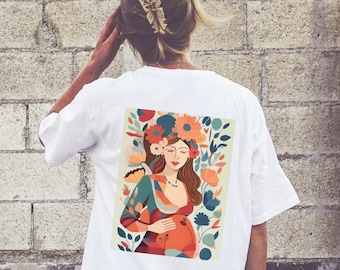 T-shirt "Flower Mom" pour les mamans avec imprimé au dos chemise maman t-shirt de grossesse | Cadeau pour maman cadeau future maman