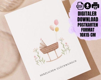 Card for birth digital | Congratulations card birth baby greeting card newborn as download Congratulations birth card to print
