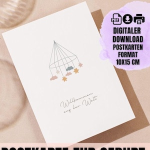 Tarjeta de nacimiento digital | Tarjeta de felicitación de nacimiento de bebé, tarjeta de felicitación para recién nacido como descarga, tarjeta de nacimiento móvil de bienvenida al mundo PDF