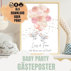 Babyshower Poster Zwillinge | Personalisierbares Gästeposter zur Babyparty | Gästebuch zum Ausfüllen | Deko Bild für Babyfeier Zwillinge