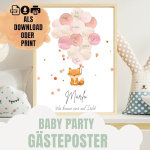 Póster de invitados a la fiesta del bebé para rellenar | Póster personalizable Baby Shower | Libro de visitas del cartel de visitas | Cartel de saludo para imagen de decoración de celebración de bebé.