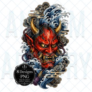 Japanese Irezumi Oni Flash PNG Bundle | 8 Designs | High Resolution 4K | Tattoo Flash | Prints | 300 Dpi | Traditional | Digital Download