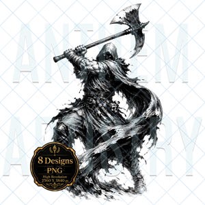 Executioner Illustrative Tattoo Design, PNG, Canvas, Prints Dark Medieval Tattoo Flash, Hooded Axe Warrior Art, Gothic Tattoo Download