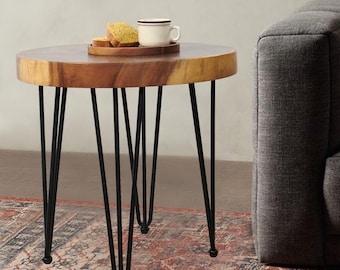 Live Edge Acacia Wood Coffee Table: Rustic Modern Accent Table, Holiday Decor Gifts