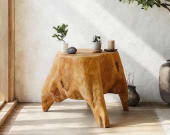 Handcrafted Cedar Root Stool: Rustic Accent Table or Plant Stand, Holiday Decor Gifts