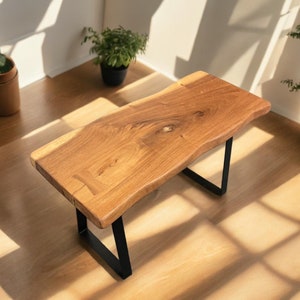 Rustic Suar Wood Bench with Butterfly Inlay – Farmhouse Entryway Decor, Live Edge Design