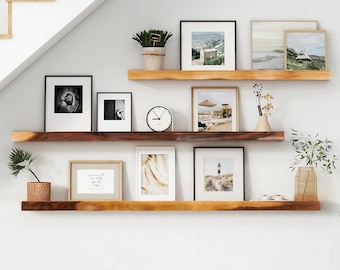 Live Edge Acacia Wood Floating Shelf: Rustic Farmhouse Decor, Bathroom Kitchen Shelf