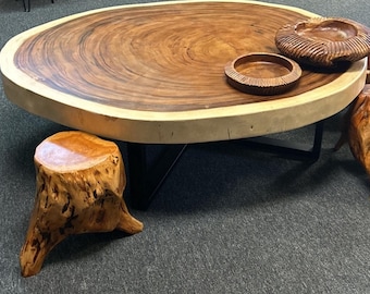 Rustic Acacia Wood Slab Coffee Table: Extra-Large Live Edge