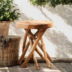 Handmade Teak Branch End Table, Natural Wood Furniture for Living Room & Bedroom, Charming Farmhouse Accent for Small Spaces, Unique Gifts