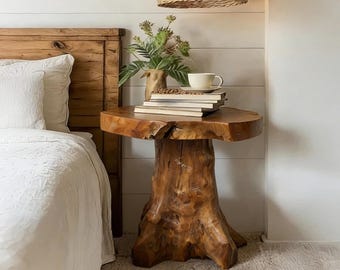 Handcrafted Teak Root Side Table: Rustic Live Edge Accent Table, Holiday Decor Gifts