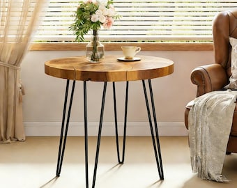 Reclaimed Teak Wood Slice Side Table: Rustic Accent Furniture