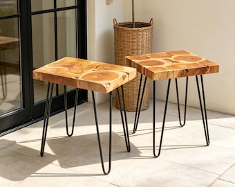 Handmade Reclaimed Teak Wood End Table: Rustic Accent Furniture