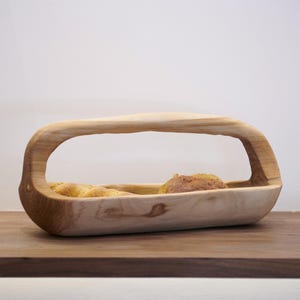 Handmade Teak Wood Basket with Handle: Rustic Wooden Display