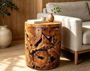 Handcrafted Teak Root Side Table – Organic Modern Accent Furniture (21.65" Diameter)