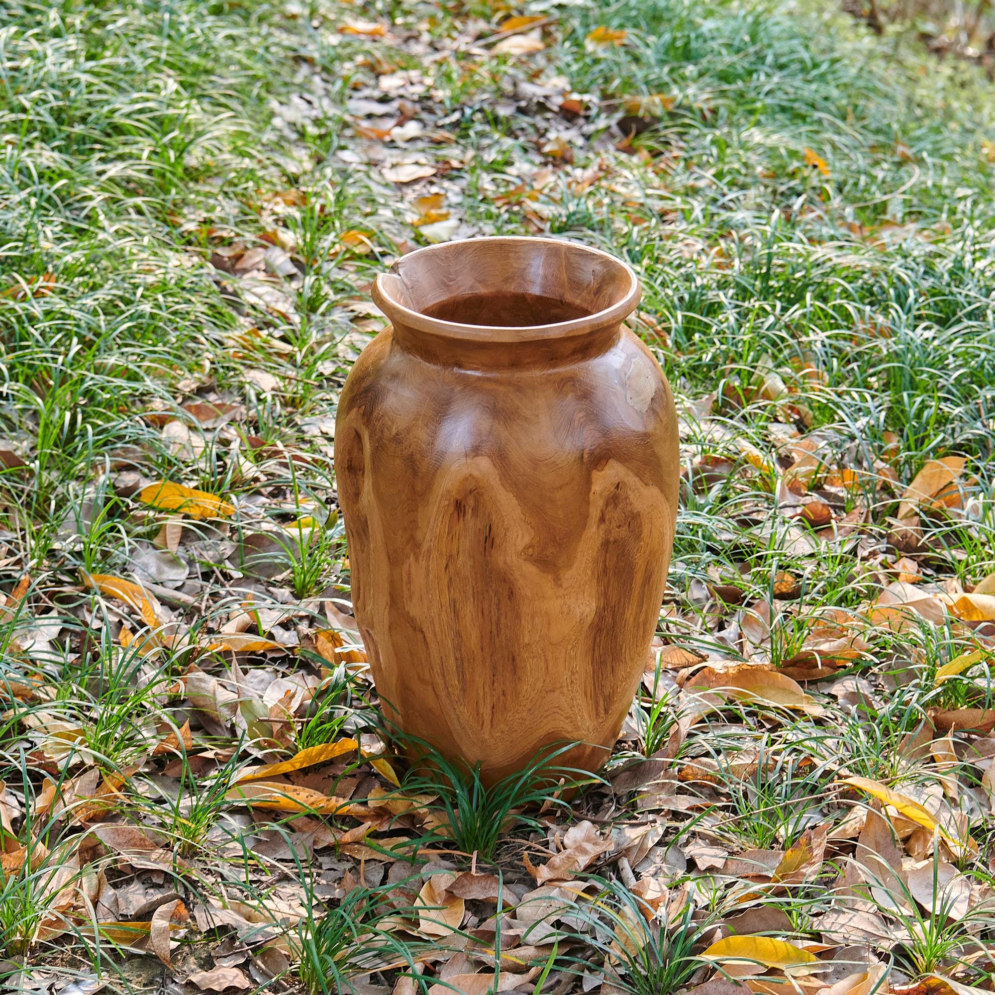 Handcrafted Teak Root Vase: Rustic Wooden Home Decor, Unique Grain