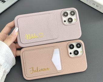 Personalized Leather iPhone Case with Card Holder