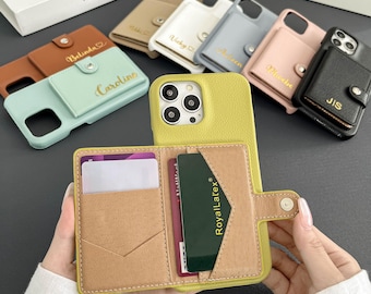 Personalized Leather iPhone 17 Wallet Case: Monogram Card Slot Cover