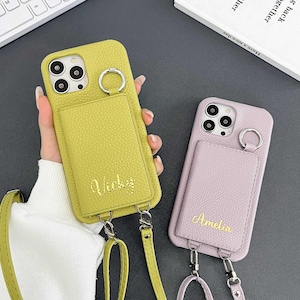 Personalisierte Lederhülle für iPhone 17 mit Crossbody Strap und Card Wallet
