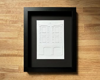 Retrato de casa de papel hecho a mano y personalizado: regalo de inauguración de la casa, primera casa, nueva casa, aniversario: arte en papel