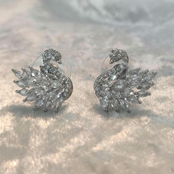 Royal swan stud  earrings - rhinestone swan jewellery - charming earrings - wedding day gift- birthday - Easter - mother's day gift - studs