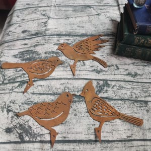 rustic birds - fence - garden ornaments - rusty - outdoor decorations - gardening -  wall hanging - autumn - pot sitters - ornamental - gift