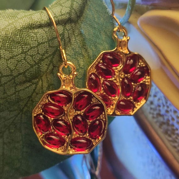 drop earrings pomegranate vintage style jewellery elegant gifts for  her fruit red stones earrings fashion accessories gifts
