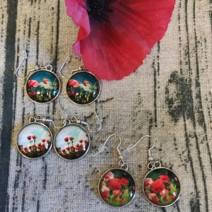 poppy earrings  - wild  flower jewellery - vintage style jewellery - mother&#39;s day gift - spring - Easter gift - stylish elegant wear - gift