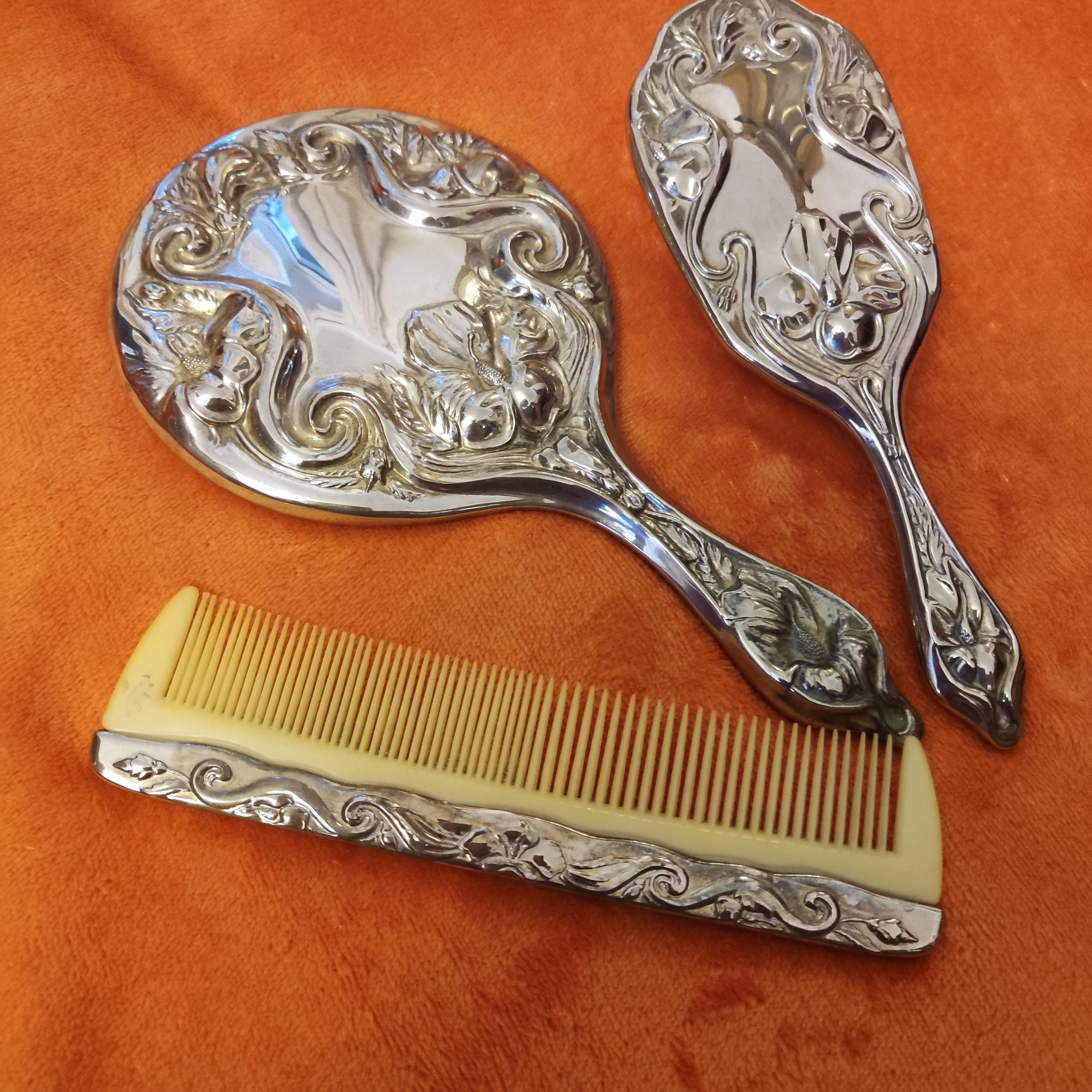 Comb and brush mirror set antique - Etsy 日本