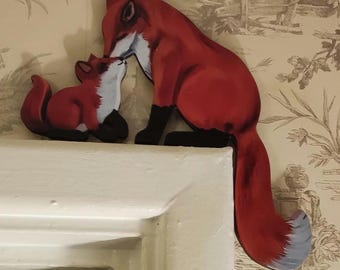 Fox door sitter  - rustic wooden over door plaque - nursery decor - child&#39;s bedroom decoration - fox and cub - charming door sitter - easter