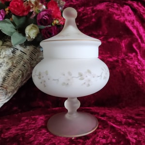 norleans white satin glass - Italy - apothecary jar - home decor - vintage glass lidded jar - bathroom decor ornament - decorative jar.