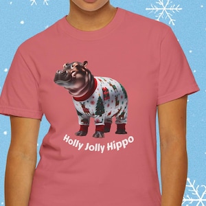 Camiseta de Natal | Moletom com capuz de Natal com hipopótamo | Moletom de Natal com animais da selva | Camisetas de Natal combinando | Camiseta engraçada com estampa de hipopótamo