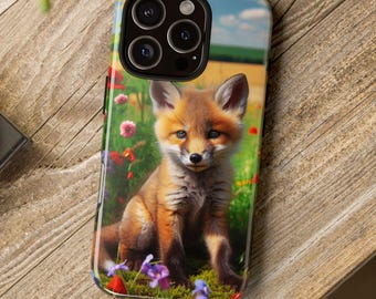 Custodia per telefono con volpe rossa / Cover protettiva con fiori selvatici / Animale del bosco / iPhone / Samsung Galaxy / Google Pixel